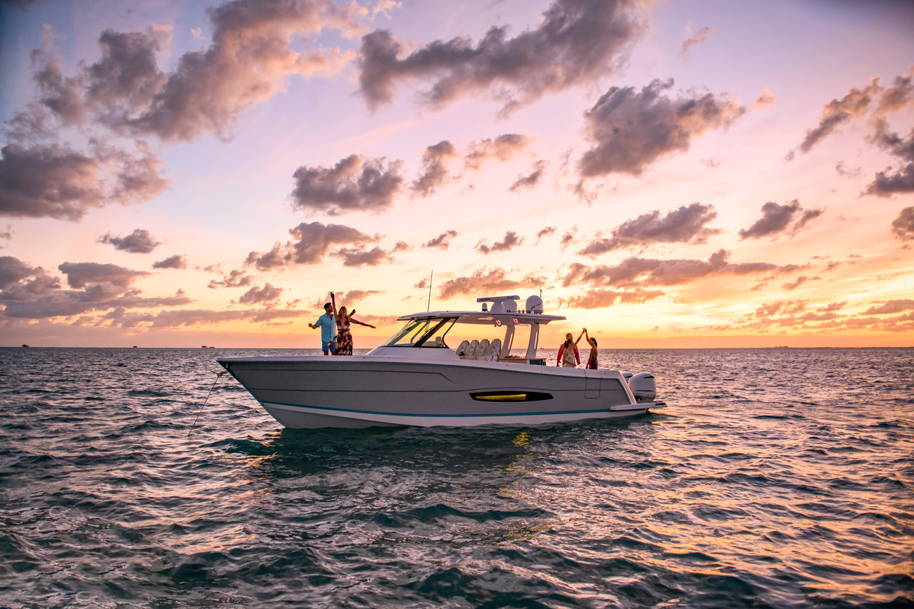 Boat under sunset